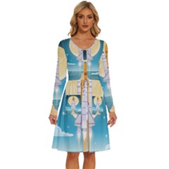 Space-exploration-illustration Long Sleeve Dress With Pocket by Salman4z