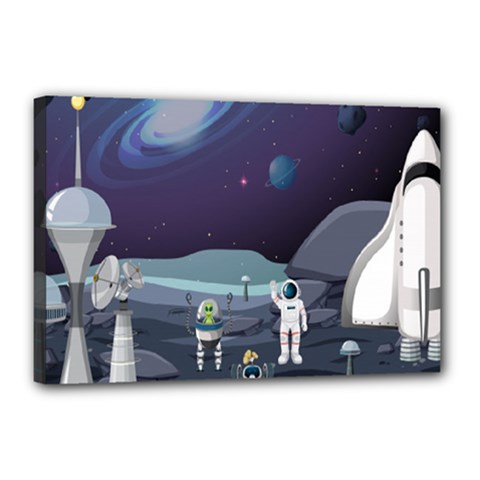 Alien-astronaut-scene Canvas 18  X 12  (stretched) by Salman4z