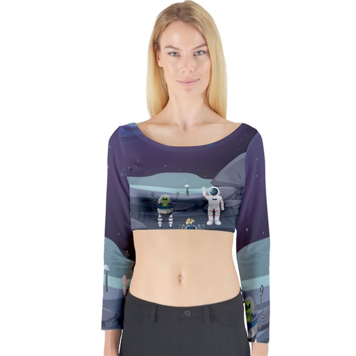 Alien-astronaut-scene Long Sleeve Crop Top