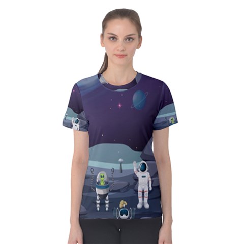 Alien-astronaut-scene Women s Cotton Tee by Salman4z