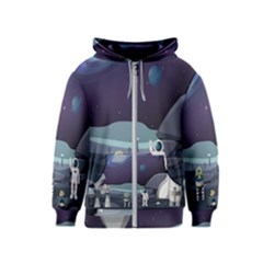 Alien-astronaut-scene Kids  Zipper Hoodie by Salman4z