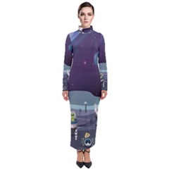 Alien-astronaut-scene Turtleneck Maxi Dress by Salman4z