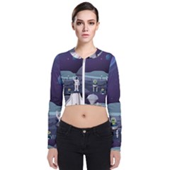 Alien-astronaut-scene Long Sleeve Zip Up Bomber Jacket by Salman4z