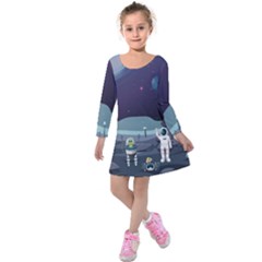 Alien-astronaut-scene Kids  Long Sleeve Velvet Dress by Salman4z