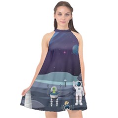 Alien-astronaut-scene Halter Neckline Chiffon Dress  by Salman4z