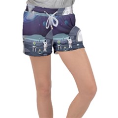 Alien-astronaut-scene Women s Velour Lounge Shorts by Salman4z