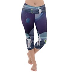 Alien-astronaut-scene Lightweight Velour Capri Yoga Leggings by Salman4z