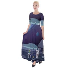 Alien-astronaut-scene Half Sleeves Maxi Dress by Salman4z