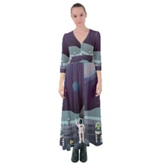 Alien-astronaut-scene Button Up Maxi Dress by Salman4z