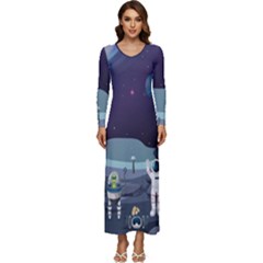 Alien-astronaut-scene Long Sleeve Longline Maxi Dress by Salman4z