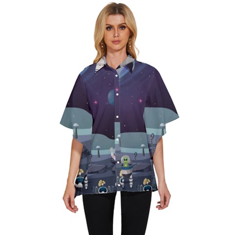 Alien-astronaut-scene Women s Batwing Button Up Shirt by Salman4z