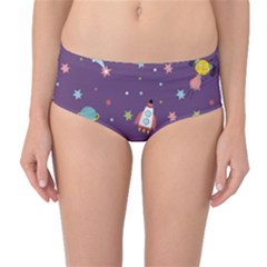 Space-travels-seamless-pattern-vector-cartoon Mid-waist Bikini Bottoms by Salman4z