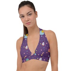 Space-travels-seamless-pattern-vector-cartoon Halter Plunge Bikini Top by Salman4z