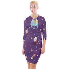 Space-travels-seamless-pattern-vector-cartoon Quarter Sleeve Hood Bodycon Dress by Salman4z