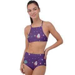 Space-travels-seamless-pattern-vector-cartoon High Waist Tankini Set by Salman4z