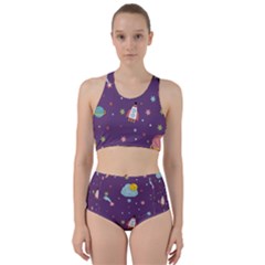 Space-travels-seamless-pattern-vector-cartoon Racer Back Bikini Set by Salman4z