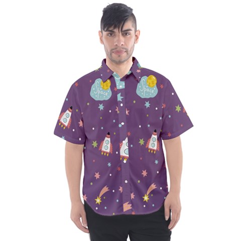 Space-travels-seamless-pattern-vector-cartoon Men s Short Sleeve Shirt by Salman4z