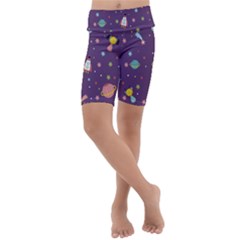 Space-travels-seamless-pattern-vector-cartoon Kids  Lightweight Velour Cropped Yoga Leggings by Salman4z