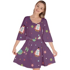 Space-travels-seamless-pattern-vector-cartoon Velour Kimono Dress by Salman4z