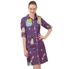 Space-travels-seamless-pattern-vector-cartoon Long Sleeve Mini Shirt Dress by Salman4z