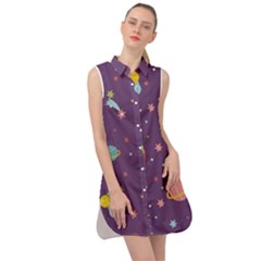 Space-travels-seamless-pattern-vector-cartoon Sleeveless Shirt Dress by Salman4z