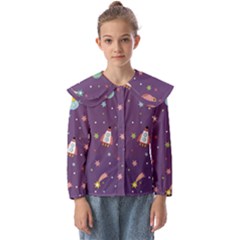 Space-travels-seamless-pattern-vector-cartoon Kids  Peter Pan Collar Blouse by Salman4z