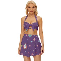 Space-travels-seamless-pattern-vector-cartoon Vintage Style Bikini Top And Skirt Set  by Salman4z