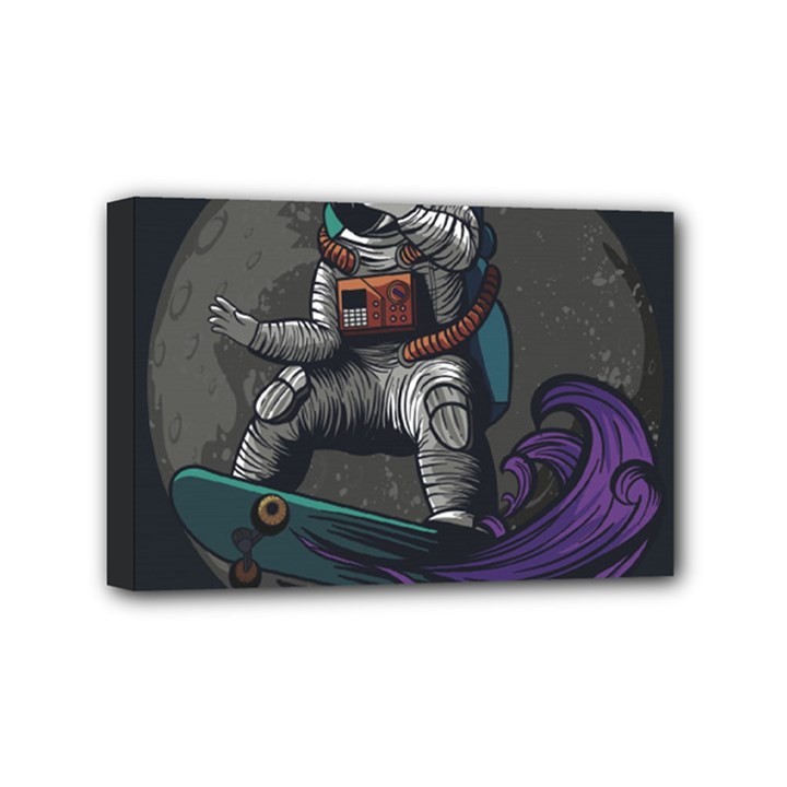 Illustration-astronaut-cosmonaut-paying-skateboard-sport-space-with-astronaut-suit Mini Canvas 6  x 4  (Stretched)