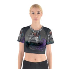 Illustration-astronaut-cosmonaut-paying-skateboard-sport-space-with-astronaut-suit Cotton Crop Top by Salman4z