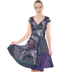 Illustration-astronaut-cosmonaut-paying-skateboard-sport-space-with-astronaut-suit Cap Sleeve Front Wrap Midi Dress by Salman4z