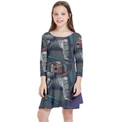 Illustration-astronaut-cosmonaut-paying-skateboard-sport-space-with-astronaut-suit Kids  Quarter Sleeve Skater Dress by Salman4z