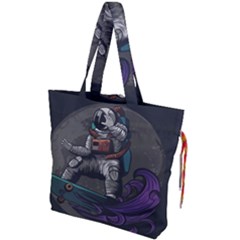 Illustration-astronaut-cosmonaut-paying-skateboard-sport-space-with-astronaut-suit Drawstring Tote Bag by Salman4z