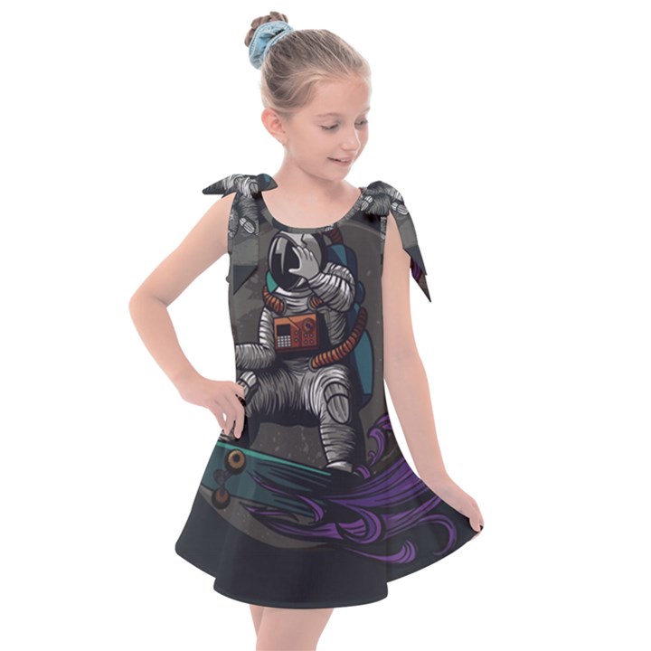 Illustration-astronaut-cosmonaut-paying-skateboard-sport-space-with-astronaut-suit Kids  Tie Up Tunic Dress