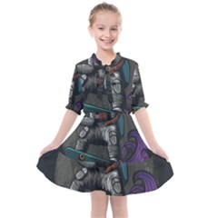 Illustration-astronaut-cosmonaut-paying-skateboard-sport-space-with-astronaut-suit Kids  All Frills Chiffon Dress by Salman4z