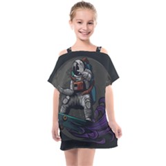 Illustration-astronaut-cosmonaut-paying-skateboard-sport-space-with-astronaut-suit Kids  One Piece Chiffon Dress by Salman4z