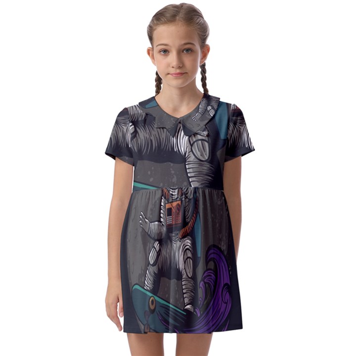 Illustration-astronaut-cosmonaut-paying-skateboard-sport-space-with-astronaut-suit Kids  Asymmetric Collar Dress