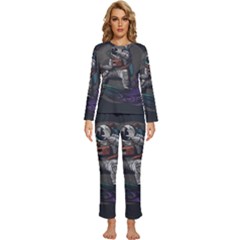 Illustration-astronaut-cosmonaut-paying-skateboard-sport-space-with-astronaut-suit Womens  Long Sleeve Lightweight Pajamas Set by Salman4z