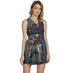 Illustration-astronaut-cosmonaut-paying-skateboard-sport-space-with-astronaut-suit Sleeveless High Waist Mini Dress by Salman4z