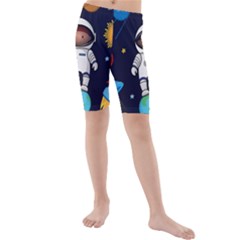 Boy-spaceman-space-rocket-ufo-planets-stars Kids  Mid Length Swim Shorts by Salman4z