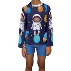 Boy-spaceman-space-rocket-ufo-planets-stars Kids  Long Sleeve Swimwear by Salman4z