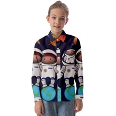 Boy-spaceman-space-rocket-ufo-planets-stars Kids  Long Sleeve Shirt by Salman4z