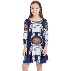 Boy-spaceman-space-rocket-ufo-planets-stars Kids  Quarter Sleeve Skater Dress by Salman4z