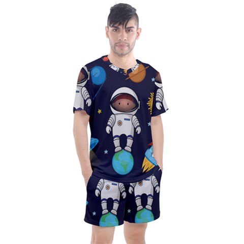 Boy-spaceman-space-rocket-ufo-planets-stars Men s Mesh Tee And Shorts Set by Salman4z