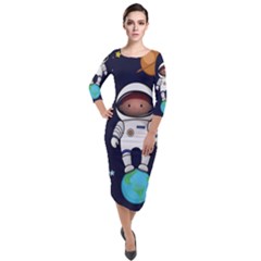 Boy-spaceman-space-rocket-ufo-planets-stars Quarter Sleeve Midi Velour Bodycon Dress by Salman4z