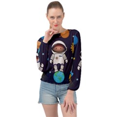 Boy-spaceman-space-rocket-ufo-planets-stars Banded Bottom Chiffon Top by Salman4z