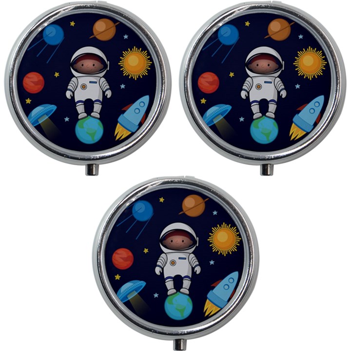 Boy-spaceman-space-rocket-ufo-planets-stars Mini Round Pill Box (Pack of 3)