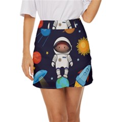 Boy-spaceman-space-rocket-ufo-planets-stars Mini Front Wrap Skirt by Salman4z