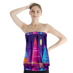 Egyptian-pyramids-night-landscape-cartoon Strapless Top by Salman4z