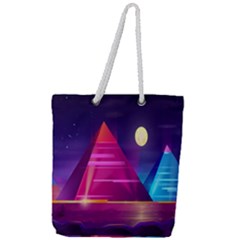 Egyptian-pyramids-night-landscape-cartoon Full Print Rope Handle Tote (large) by Salman4z