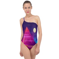 Egyptian-pyramids-night-landscape-cartoon Classic One Shoulder Swimsuit by Salman4z